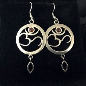 Vintage 90s Om Earrings | Silver and Garnet